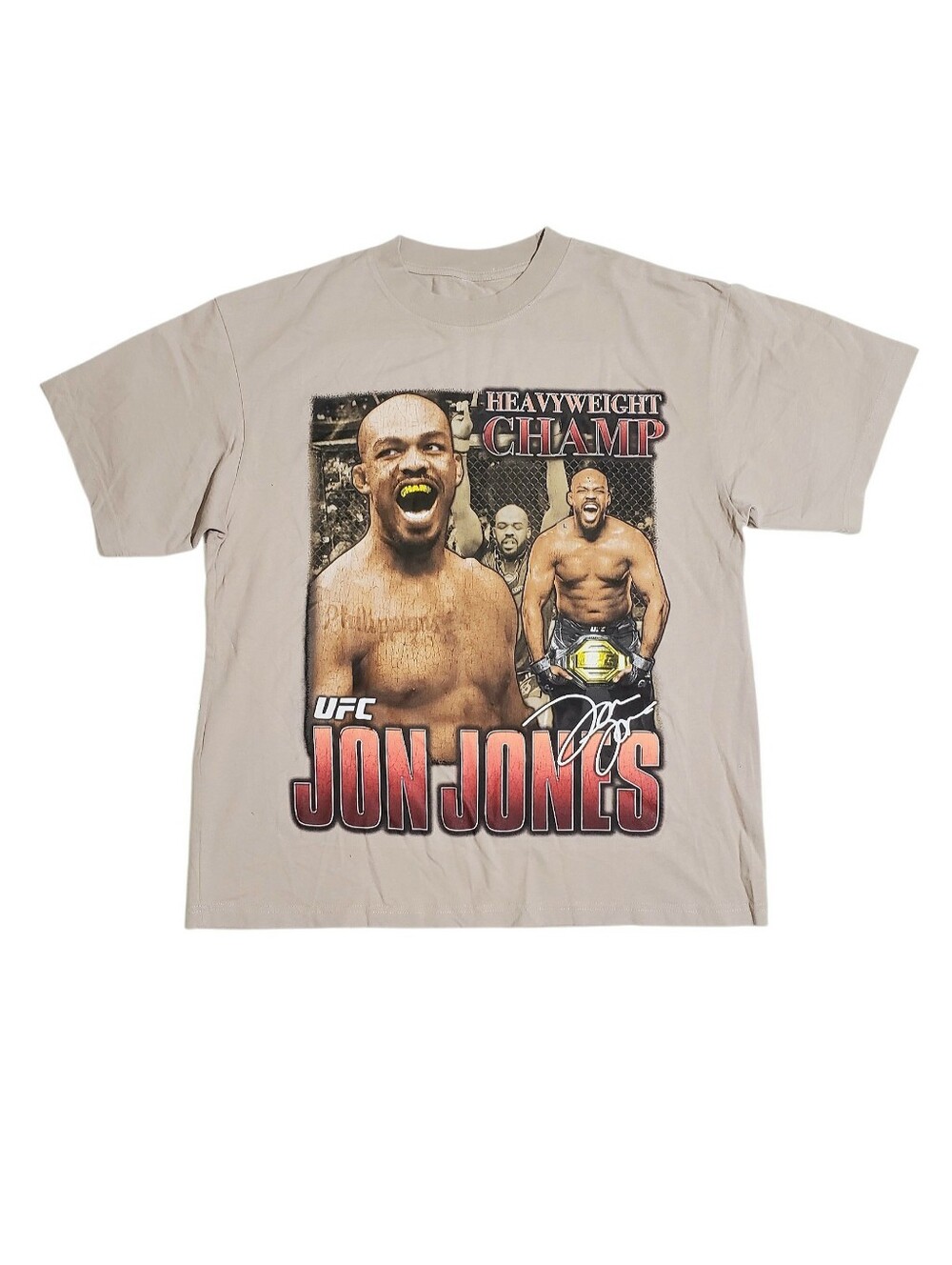 UFC Heavyweight Champ Jon Jones Graphic Tshirt Beige Large NWOT